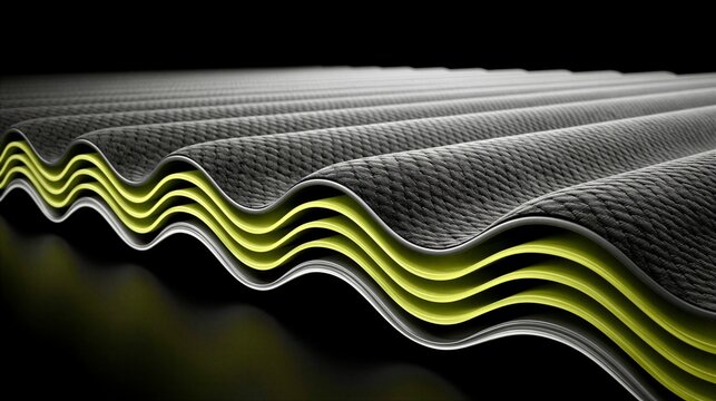 Abstract Texture Art Wavy Layers Sheets with Black Texture and Lime Green Web Background