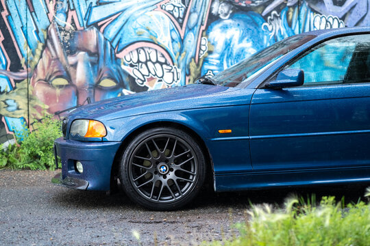 KRASNOYARSK, RUSSIA - July 18, 2026: Blue BMW 3 E46