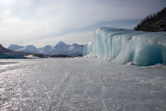 Frozen lake on winter day in Alaska