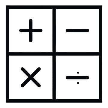 A minimalist black and white icon featuring the four basic mathematical operation symbols in a grid.