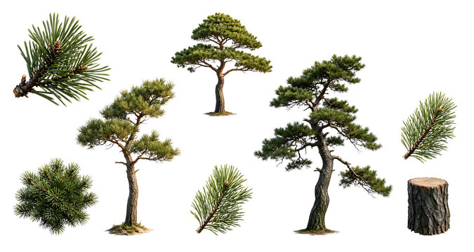 Korean Pine Tree Element Isolated on Transparent Background