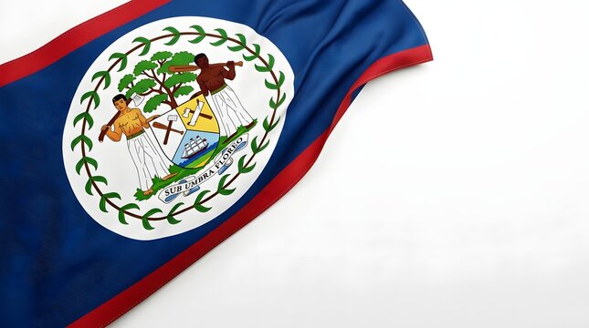 Belize national flag waving in wind with detailed coat of arms and vibrant colors on fabric