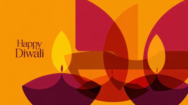 Happy Diwali Minimalist artistic vector illustration of glowing diya lamps with abstract shapes and warm colors for Happy Diwali greeting cards