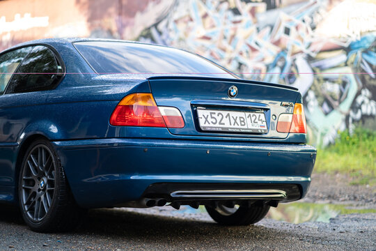 KRASNOYARSK, RUSSIA - July 18, 2026: Blue BMW 3 E46
