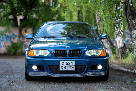KRASNOYARSK, RUSSIA - July 18, 2026: Blue BMW 3 E46