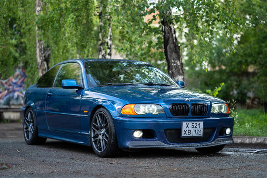 KRASNOYARSK, RUSSIA - July 18, 2026: Blue BMW 3 E46