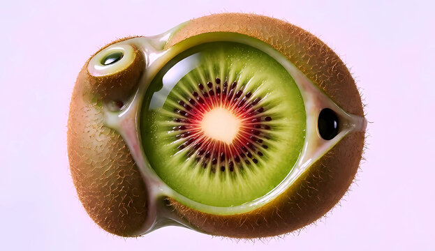 Surreal fantasy shaped red kiwi fruit alien camera isolated
