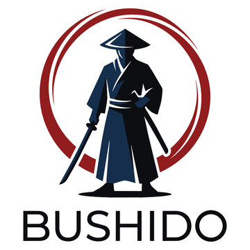 Artistic circular logo of a samurai warrior with the text BUSHIDO, martial arts honor.