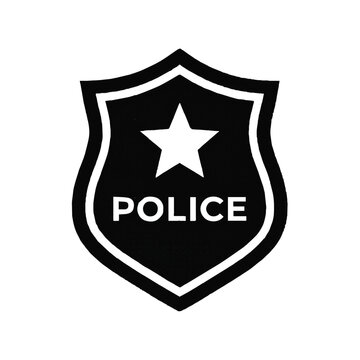Black and white police shield icon featuring a central star and bold text for law enforcement design