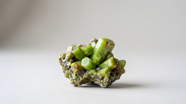 Green crystalline mineral cluster on a plain background.