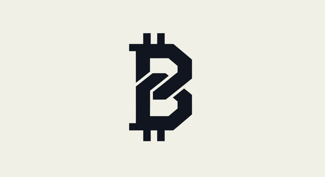 Geometric bitcoin logo with black with plain beige background white color scheme stylized geometric cryptocurrency technology blockchain with minimalist