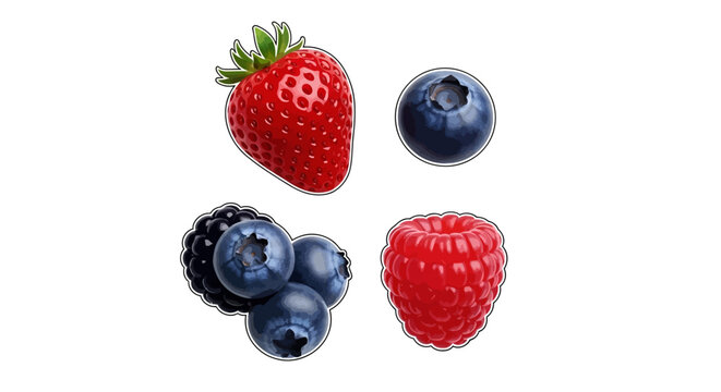 Assorted berries on white background with strawberry blueberry blackberries blackberries raspberry arranged vibrant collection assorted with illustration