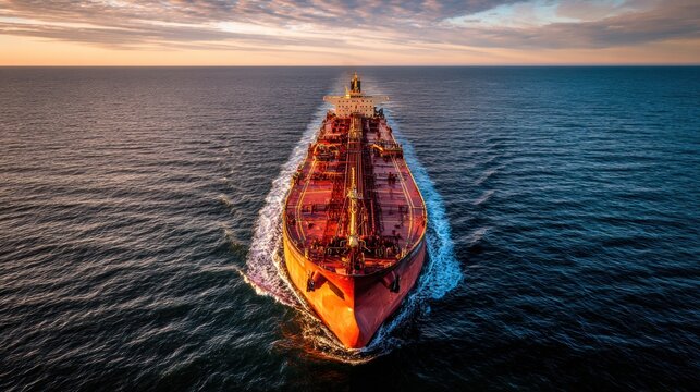 Large cargo ship at sunset