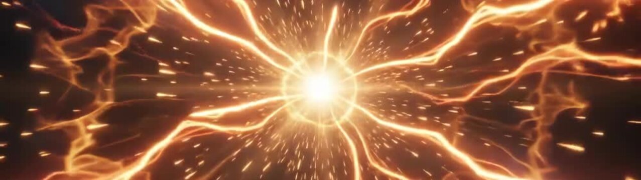 Cosmic core radiating light through an ethereal tunnel with electrical sparks representing concepts of universe power and future.