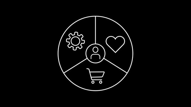 Business Resource Allocation Outline Icon Animation, Professional Corporate Planning and Strategy, 4K Stock Video