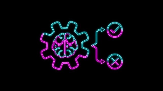 Modern Glowing Line Business Decision Engine Icon Animation for Corporate Strategy with Smart Decisions, 4K Stock.