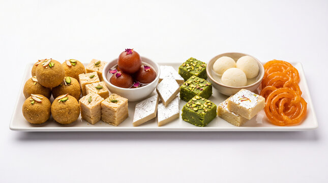 Collection of traditional Indian sweets including Gulab Jamun and Ladoo, ideal for Diwali and celebrations.