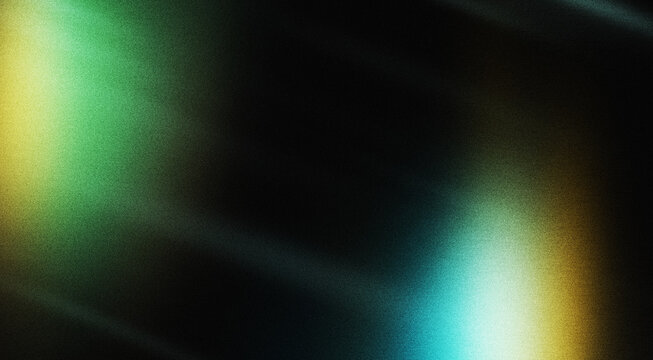 Abstract Colorful Light Leak Background with Green Cyan and Yellow Glow, Retro Film Grain Noise and Cinematic Overlay Effect