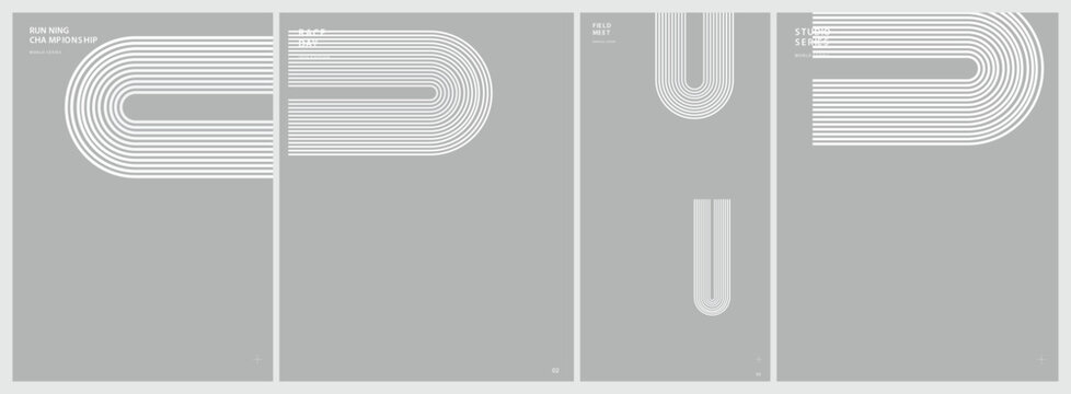 Minimalist geometric layout featuring four panels with flowing track-inspired pathways for modern architectural design and industrial space planning