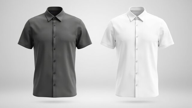 Mens short sleeve buttondown shirt mockup in black and white