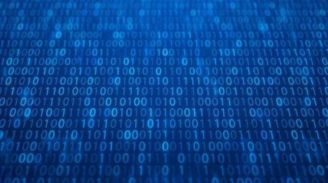 Blue digital binary data, flowing code patterns, cyber technology atmosphere, seamless background
