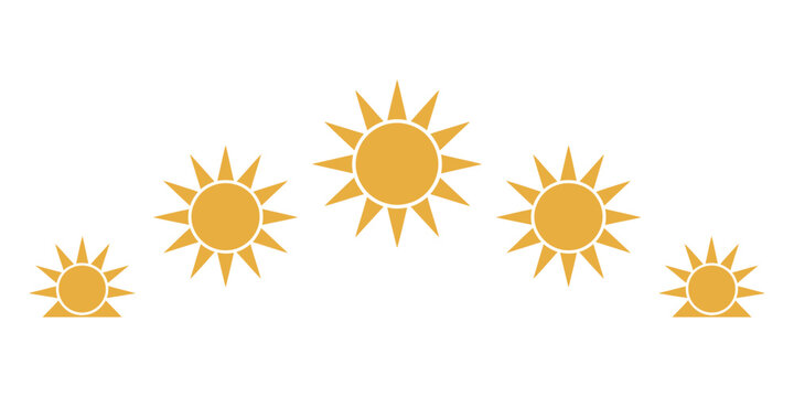 Day cycle sun icon showing sunrise, sunset and circular solar movement phases with full and half sun shapes minimal vector symbols