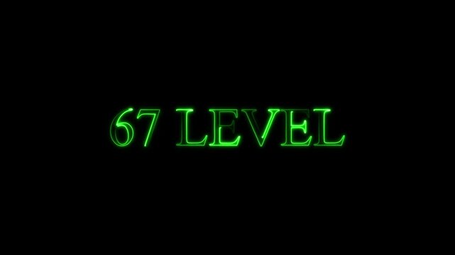 neon Level-67 text inside a horizontal banner on black background. level 67 text icon animation. Neon level up sign. neon next Level text.Level Thirty six text font with glowing neon light.Level