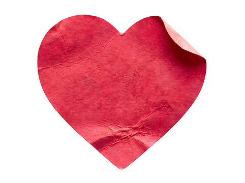Red heart shaped paper sticker isolated on transparent background
