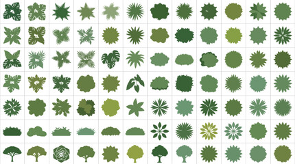 Fototapeta premium Set of top view plants and trees for architectural landscape design