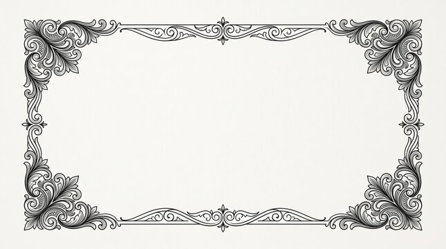 Vintage ornamental border frame with ornate baroque filigree details on off-white background.