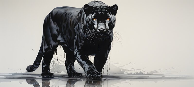 art of panther a black and white high contrast full body ,generative AI