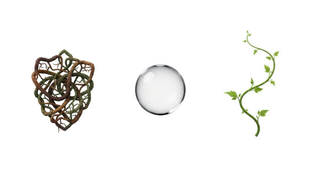 Abstract Composition of Twisted Roots Glass Sphere and Vine