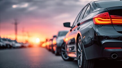 Naklejka premium Sunset drive on an open road