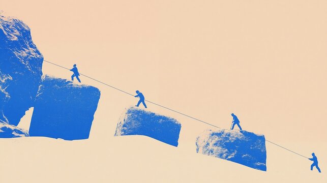 Cooperation and collaboration among business team climbing rocks for growth and career developmentteamwork, cooperation, collaboration, business team, career development, growth, challenge, overcoming