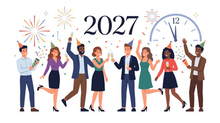 Fototapeta premium Diverse group of professionals celebrating future success in 2027.