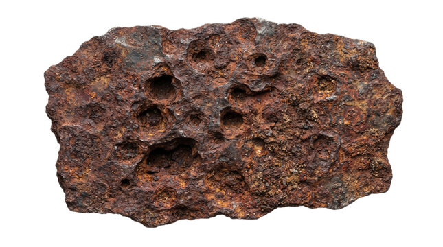 Rough textured brown iron meteorite stone isolated on transparent background