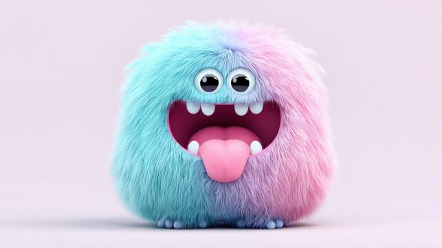 Cute fuzzy monster character portrait isolated on white