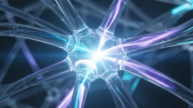 Abstract Neural Network Synapse with Glowing Electrical Pulses and Brain Cells Animation