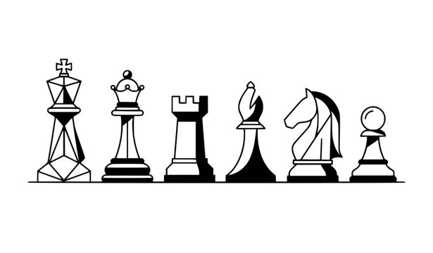 chess, pieces, king, queen, rook, bishop, knight, pawn, strategy, game, board, gaming, competition, tactics, thinking, intelligence, sport, challenge, victory, strategy, lineart, outline, modern, mini