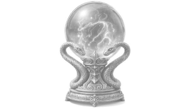 crystal ball sphere halftone halloween fortune clairvoyance psychic oracle sorcery occult divination isolated mystical illustration graphic witchcraft prophecy vector