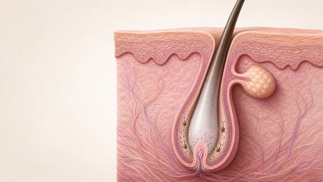 Hair Follicle Anatomy Showing Reduced Melanin Production and Hair Graying