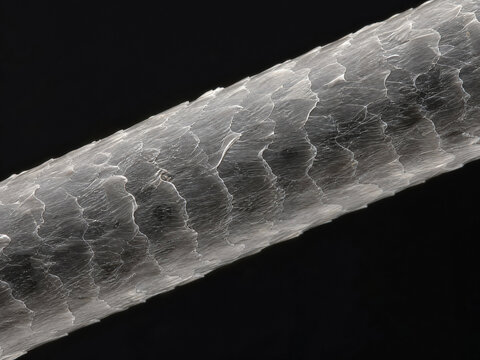 Microscopic View of a Gray Hair Shaft Showing Cuticle Structure