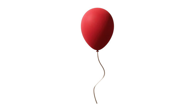 A single bright red party balloon floating with a string hanging down for festive decoration and celebration isolated on transparent background