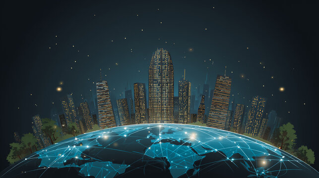 Smart digital Innovation city with connection network reciprocity over the city of future smart wireless digital city and social media networking systems that connects people with in city
