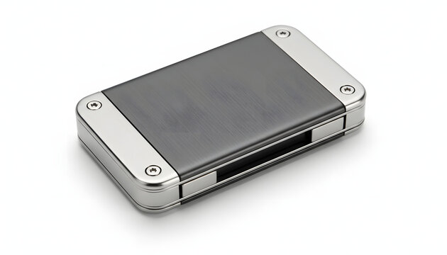 Modern metallic card case with carbon fiber texture.