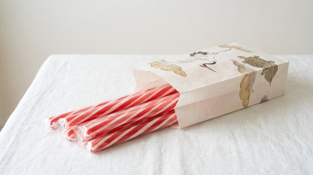 Chitose ame candy sticks with crane turtle pattern bag shichi go san sweets still life photo