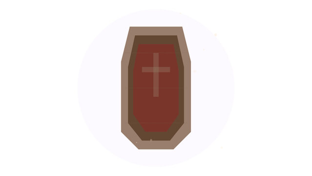 Vintage-style red coffin with cross symbol, isolated on transparent background