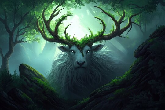 Majestic Forest Creature: A Surreal Representation of Nature's Enchantment and Wilderness