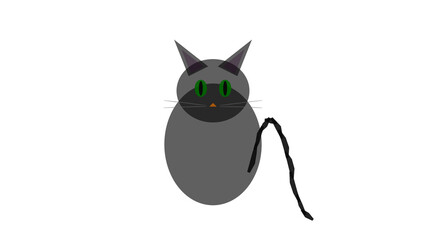 Fototapeta premium Halloween-themed cartoon cat with glowing green eyes and orange pupils, isolated on transparent background
