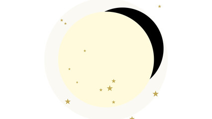 Halloween-themed crescent moon with golden stars, isolated on transparent background © Al